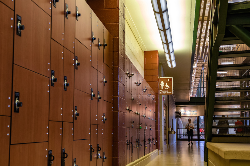 Lockers within the Student Recreation Center.