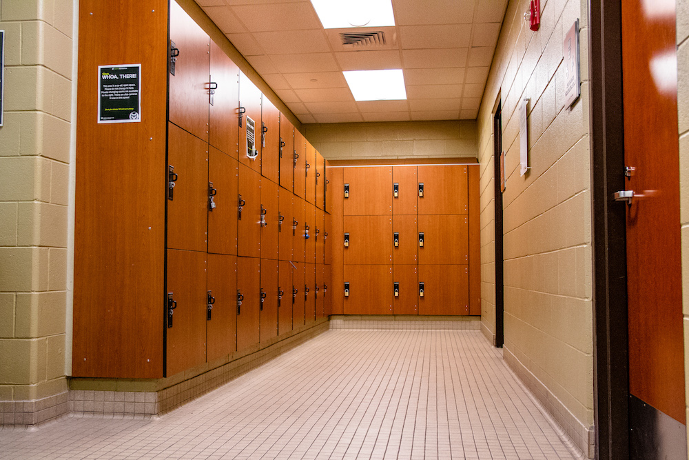 Lockers adjacent to the pool facility.