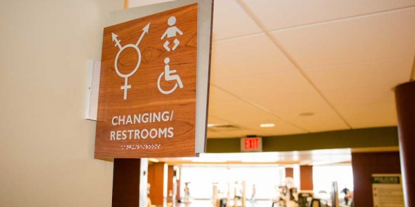 A photo of the entrance to a gender inclusive changing room.
