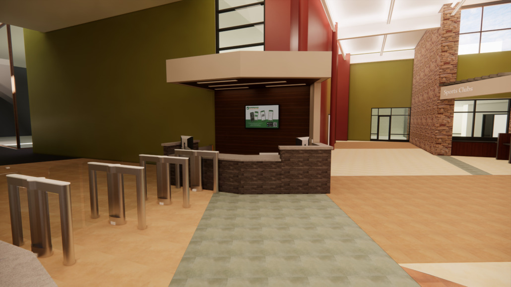 this is a digital mock-up image of the new turnstiles that are being added next to the current service center